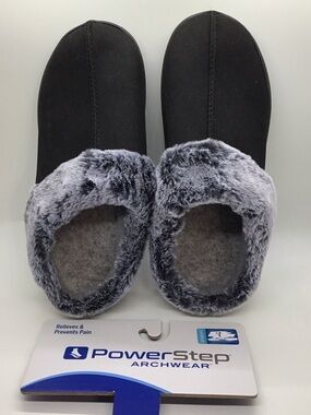 PowerStep Women's Black Faux-Fur Slip-On Slippers